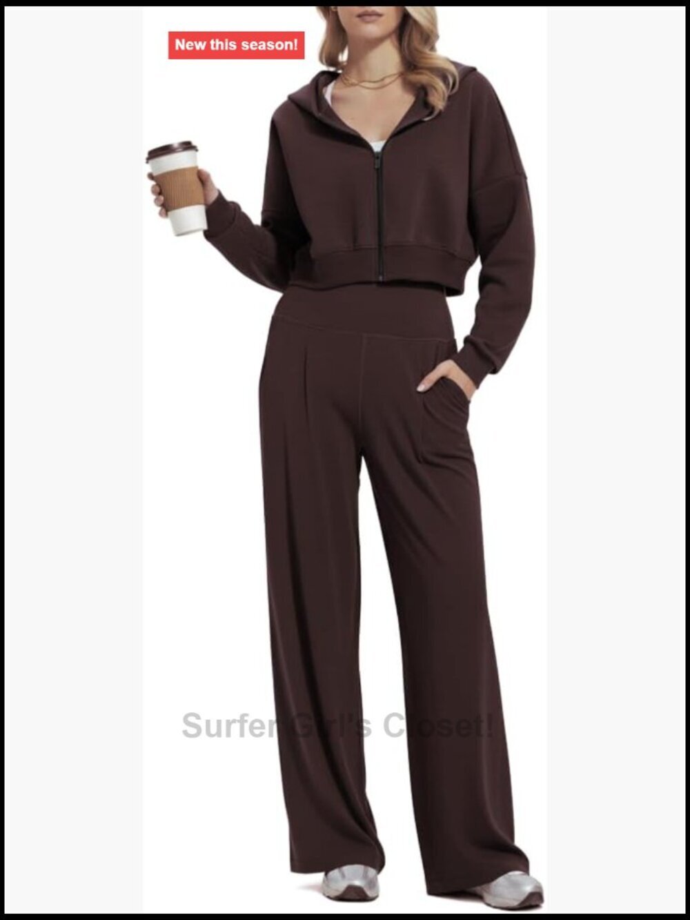 2 Piece Long Sleeve Zip Sweatsuit High Waist Wide Leg Pants Lounge Set